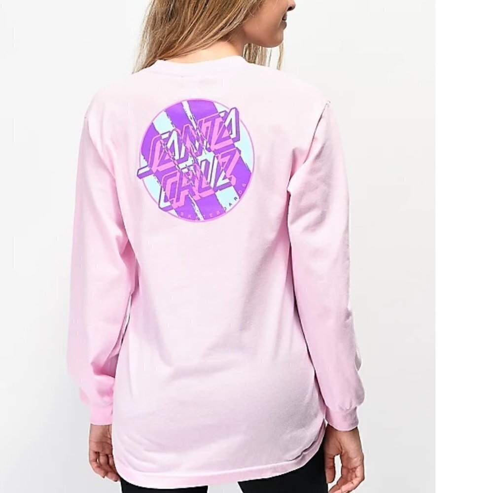 Santa Cruz Logo Shirt Long Sleeve Dot Logo Pink Size Small